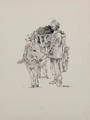 Clark Hulings, Donkey Cart, Pen & Ink