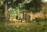 Clark Hulings, Feeding the Chickens, Oil on canvas