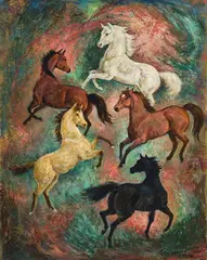 Ila Mae McAfee, Circle of Fire, Oil on board