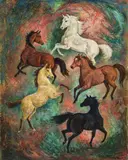 Ila Mae McAfee, Circle of Fire, Oil on board
