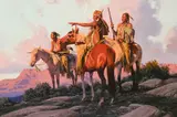 Paul Mann, Untitled (Indians on horseback), Oil on canvas