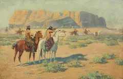 Joseph Imhoff, Attack on the Wagon Train, Oil on canvas