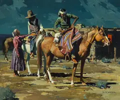 David Mann, Untitled (Indians on horseback), Oil on canvas
