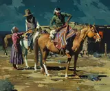 David Mann, Untitled (Indians on horseback), Oil on canvas