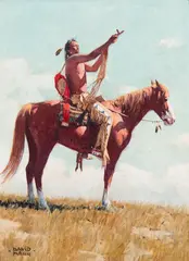 Indian On Horse by David Mann, Oil on canvas, sold Aug 2025
