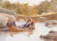 David Halbach, Untitled (Indian in canoe), Watercolor on paper