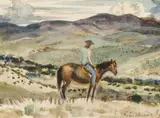 Peter Hurd, Woman on Horse, Watercolor