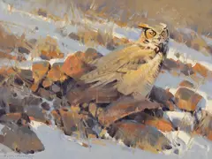 James Morgan, Great Horned Owl, Oil on board
