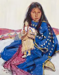 Untitled (Young girl) by John Moyers, Oil on board, sold Aug 2025