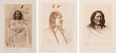 Joseph Henry Sharp, Set of Three: Standing Deer - Taos; White Swan - Crow; Running Horse - Taos, Etching