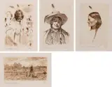 Joseph Henry Sharp, Set of Four: Camp on the Little Horn; Concha - Taos; Little Beaver - Sioux; Looks on the Ground - Crow, Etching