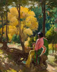 Joseph Henry Sharp, Before the Hunt, Glorieta Forest, Oil on canvas