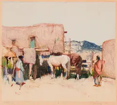 Oscar E. Berninghaus, Navajo with Horses, Monotype