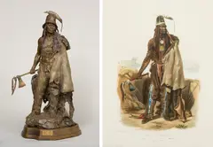 John Coleman, Two pieces (2): John Coleman (b. 1949): Addih-Hiddisch; Hidatsa Chief & Karl Bodmer (1809-1893): Abdih-Hiddisch, Bronze cast 17/35 and Lithograph