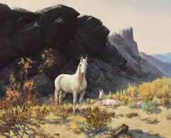 Olaf Wieghorst, Mare and Colt, Oil on canvas
