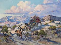 Marjorie Reed, Sunset Departure from Cooke's Springs Station, Oil on canvas