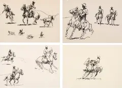 Set of four cowboy sketches by Edward Borein, Pen & Ink, sold Aug 2025