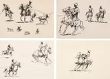 Edward Borein, Set of four cowboy sketches, Pen & Ink