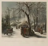 Karl Bodmer, Winter Village of the Minatarres, Lithograph