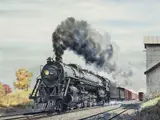 Howard Fogg, Illinois Central Steam Locomotive, Watercolor