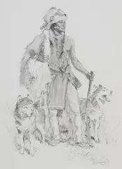 R.S. Riddick, High Meadow Hunters, Pencil drawing