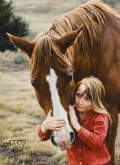 Tim Cox, A Girl and Her Horse, Oil on board