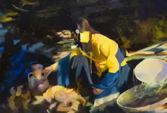 Tom Darro, Indian Girl With Water Jug- Study In Yellow and Blue, Oil on canvas