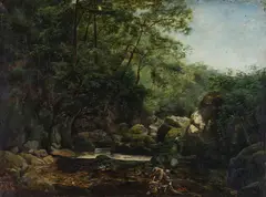 John Brett, Untitled (Figure in forest), Oil on canvas