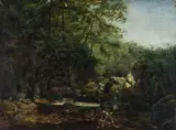 John Brett, Untitled (Figure in forest), Oil on canvas