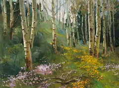 Don Frank Ricks, Spring Aspen Glen, Oil on canvas