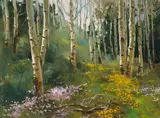 Don Frank Ricks, Spring Aspen Glen, Oil on canvas