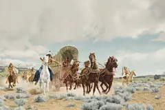 Stanley Borack, Attack on the Lone Wagon, Oil on canvas