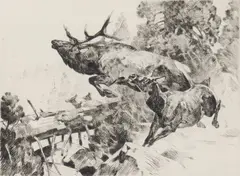 Stampede by Carl Rungius, Etching, sold Apr 2025