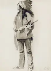 Edward Hopper, Indian with Peace Pipe, Black & White Wash