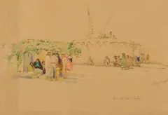 Oscar E. Berninghaus, One of the Estufas, Watercolor