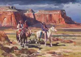 Jim Norton, Navajos in the Red Rocks, Oil on canvas mounted to board