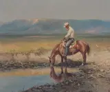 Olaf Wieghorst, Watering his Pony, Oil on canvas