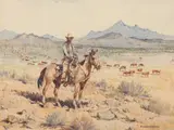 Edward Borein, Checkin' the Herd, Watercolor
