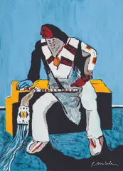 Deco Indian by Fritz Scholder, Acrylic on paper, sold Apr 2025