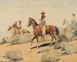 Edward Borein, Four Mounted Cowboys, Watercolor