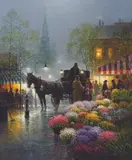 G. Harvey, Flower Market, Oil on canvas