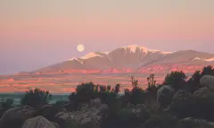 Wilson Hurley, A Full Moon at Sunrise on Mount Taylor, Oil on board