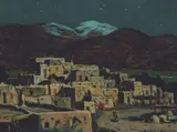 E. Irving Couse, Taos Pueblo Moonlight, Oil on board