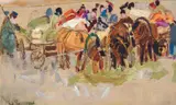 Leon Gaspard, Market, Oil on linen mounted to board