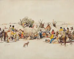 Oscar E. Berninghaus, Apache Indians at Boulder, Gouache