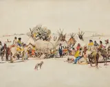 Oscar E. Berninghaus, Apache Indians at Boulder, Gouache