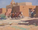 Oscar E. Berninghaus, Among the Adobes-Taos, Oil on canvas