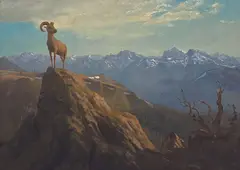 Albert Bierstadt, Rocky Mountain Sheep, Oil on paper mounted on canvas