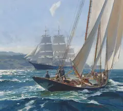 Christopher Blossom, Schooner America, Bound for the Pilot Station, Oil on linen