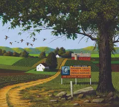 Charles Wysocki, Angler's Eden, Acrylic on board